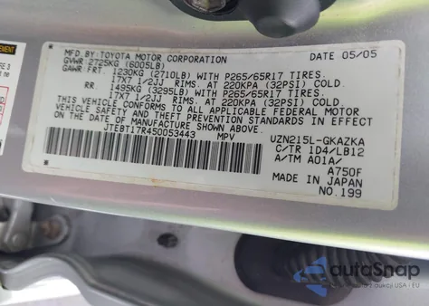 2005 Toyota 4Runner Limited V8 z USA, uszkodzony, nr VIN JTEBT17R450053443